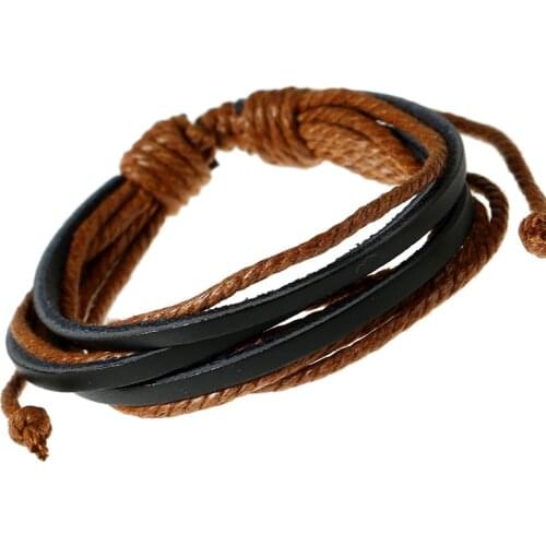 Handmade Vintage Casual Punk Brown Black Leather Pink Blue White Rope Woven Men Bracelets For Women Homme Femme Male Jewelry