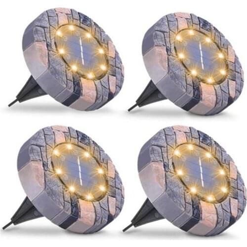 8LEDS Waterproof In-Ground Lights Outdoor Solar Garden Disk Lights Simulated Marble Solar Ground Lights For Patio Lawn Pathway