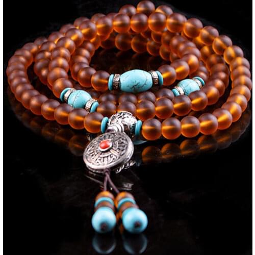 Natural Crystal108 White Jade Pipal Tree Seed Buddhist Prayer Beads Mala Beaded Bracelet Men Women Healing Lotus Energy Jewelry