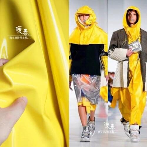 Patent Leather Fabric Mirror PU Yellow Waterproof DIY Patches Bags Bows Coat Clothes Stage Decor COSplay Designer Fabric