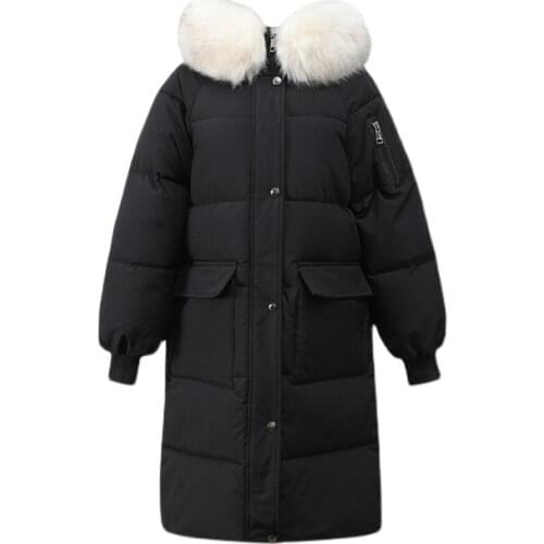 New Womens Long Cotton Jackets Casual Coats 2021 Winter Parkas Hooded Big Fur Collar Pocket Solid Thick Warm Female Outwear