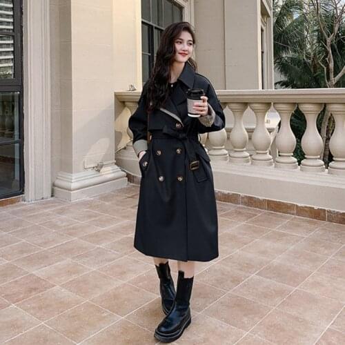 Womens Autumn Coat Womens Windbreaker Solid Trench Womens Long Trench Coat Loose Casual Vintage Womens Coat 2021 New Korean