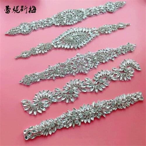 1Pc Bling Bling Handmade Iron On Crystal Clear Rhinestone Applique for Wedding Ornaments Waist Baby Girl Hair Accessories RT094