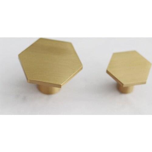 1pcs New Chinese Hexagon Pure Copper Cabinet Door Handles Wardrobe Gold Pulls Hardware Furniture Accessories