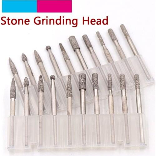 10pcs Grit 150 Brazed Diamond Grinding Head 3mm Shank Carving Burrs For Metal Jade Peeled Agate Granite Stone Carving Tools