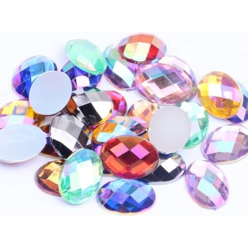 13x18mm 500pcs Oval Shape Earth Facets Acrylic Rhinestones Flatback AB Colors Glue On Beads DIY Jewelry Nails Art Supplies
