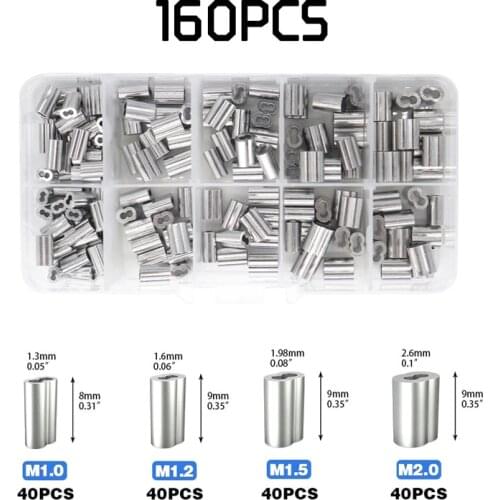 150/160/300PCS M1 M1.2 M1.5 M2 Aluminum Furrules Crimping Sleeve Double-hole 8 Shape Oval Clip Wire Rope Clamp