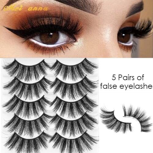 MEIANNA 5 Pairs 3D Faux Mink Hair Soft False Eyelashes Fluffy Wispy Long Thick Lashes Handmade Eye Lash Makeup Extension Tools
