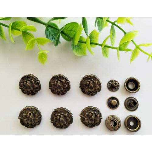 6sets Flower Zinc Alloy Snap Fastener Press Stud Sewing Leather Combined Button Craft For Clothes Garment DIY Decoration 16mm