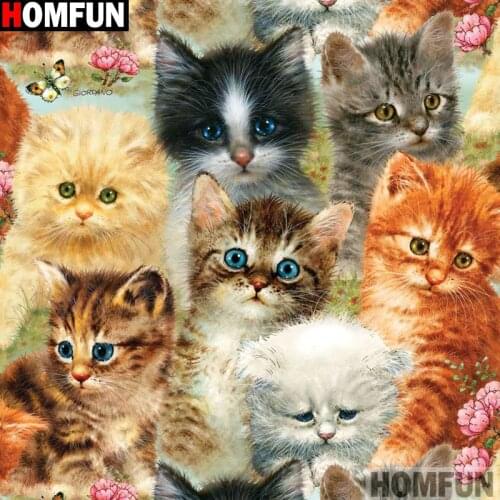HOMFUN Full Square/Round Drill 5D DIY Diamond Painting "Animal cat" 3D Embroidery Cross Stitch 5D Home Decor A13791