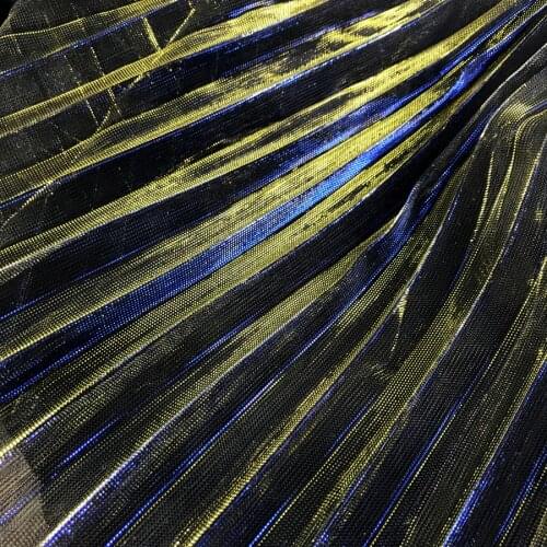 2 meters 150cm 59" width blue gold shiny pleated accordion mesh tulle fabric dress clothes materials MM439