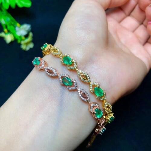 Chain bracelet Natural and Real Emerald Bracelet Free shipping Natural real Emerald Bracelet 925 sterling Sliver