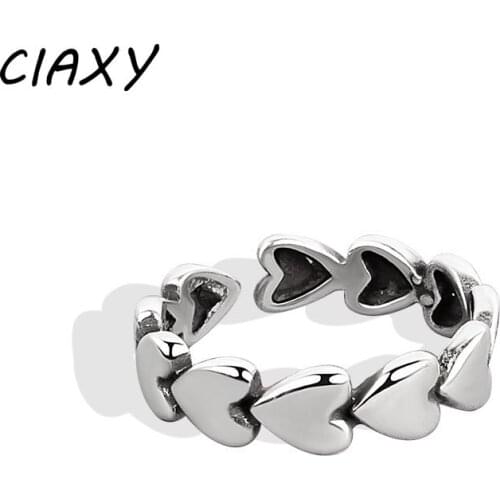 CIAXY 925 Sterling Silver Love Heart-shaped Rings for Women Personality Opening Ring Popular Retro Thai Silver Jewelry