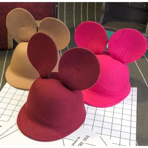2020Parent-child Fashion Cute Cats Mouse Big ears Hat Dome Flanging Women Bowler Fashion Cap Stage Performance Headdress Fedoras