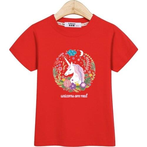 Girl tees Moonlight Unicorn Fashion t-shirt baby girls tops Short sleeve print clothes kids Cotton Tshirt 3-14T