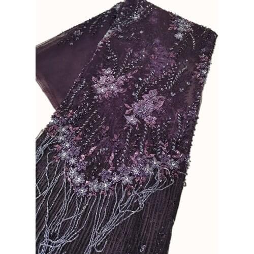 2021 Latest Purple Lace Fabrics Nigerian Evening Dresses Multicolor French Tulle High Quality Heavy Handmade Beaded Mesh W3382