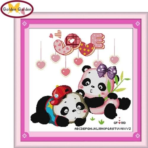 GG Panda Lovers Cartoon Counted Cross Stitch 11CT14CT DIY Kits Needlework Embroidery Joy Sunday Cross Stitch Sets for Kids