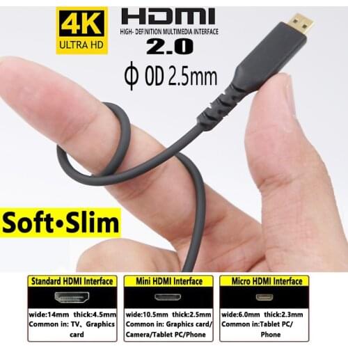 Coaxial Micro HDMI 4K/60Hz 3D Effect Micro Mini HDMI to HDMI Cable Male to Male For GoPro Sony Projector