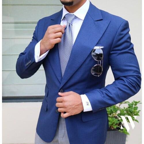 Costume Homme Blue Suit Jacket For Men Leisure Solid Balzer Formal Notch Lapel Business Slim Fit Tuxedos Groomsmen For Coat Only