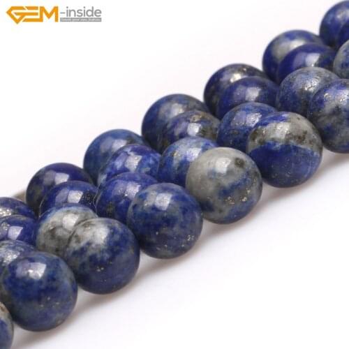 Gem-inside 8-10mm 15'' Natural Round Lazuli Besds Large Hole Stone Beads For Jewelry Making Beads Bracelet DIY Beads Necklace