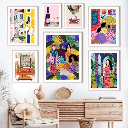 Fashion Girl Plant Flower Wall Art Canvas Painting Nordic Natural Scenery Posters And Prints Wall Pictures For Living Room Decor