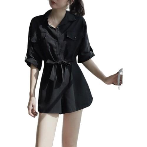 Fashion Summer Jumpsuits Shorts Jumpsuit Female 2021 Korean Version Of Loose Waist Jumpsuit Women Casual Tooling Wide-leg Pants