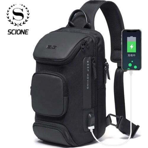 Scione 2020 Fashion leisure Technology Men Travel Chest Bag USB Trend Outdoor Fashion Casual chest Bag For Men