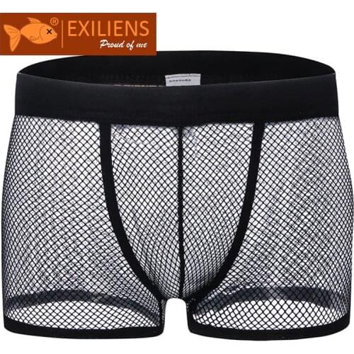 [EXILIENS] Hot Underwear Mens Shorts Boxers Sexy Transparent Solid Grid Panties Male Brand Man Underpants GAY Solid Size L-XXL