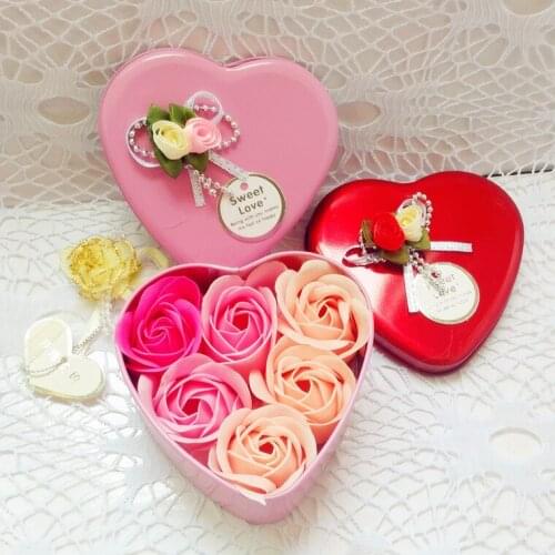 6pcs/set Scented Bath Soap Artificial Rose Soap Flower Petal with Gift Box Valentines Day Mothers Day Wedding Love Gift