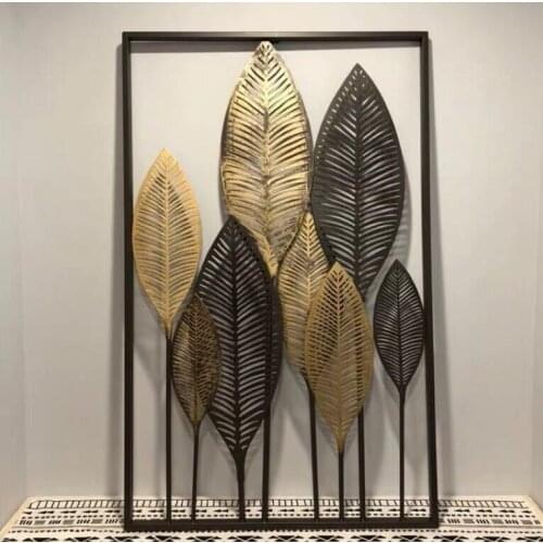 Nordic Black Gold Wrought Iron Leaf Wall Mural Crafts Home Livingroom Wall Sticker Ornament Cinema Hotel Wall Hanging Decoration