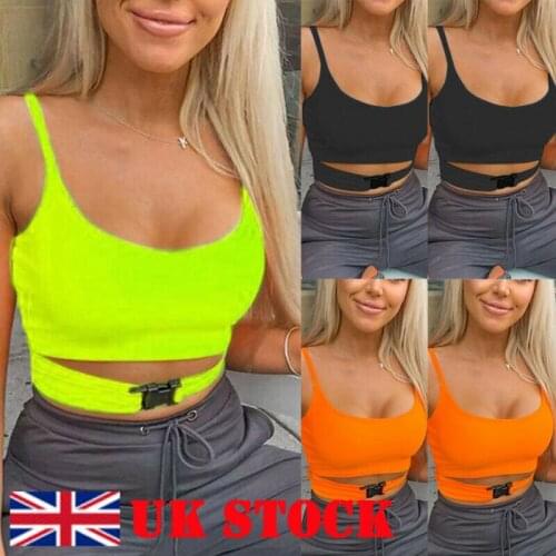 New Fashion Women Summer Casual Personality Buckle Sleeveless T-shirt Solid Color Tank Tops Vest Black Orange Green