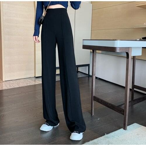 Whcw Cgdsr Office Suit Korean Loose Trousers Women High Waist Wide Leg Casual Pant Straight Winter Solid Autumn 2020 Plus Size