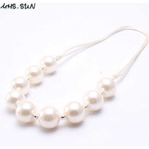MHS.SUN baby imitation pearl chunky bubblegum beads necklace fashion girls children handmade jewelry adjustable rope chain 1pc