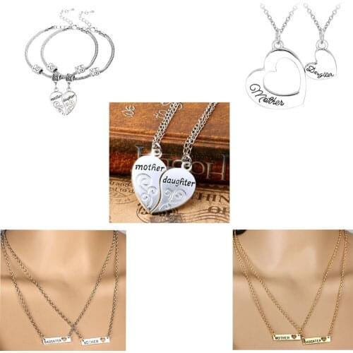 Mother And Daughter Heart Charm Pendant Necklaces Women Love Mom Necklaces Mothers Day Moms Birthday Gifts Jewelry Accessories