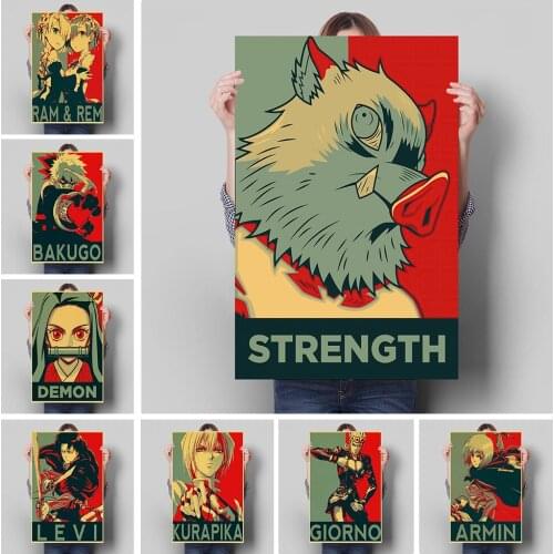 My Hero Academia/Attack on Titan/Demon Killer Anime Retro Poster and Living Room Wall Art Canvas Painting for Modern Home Decor