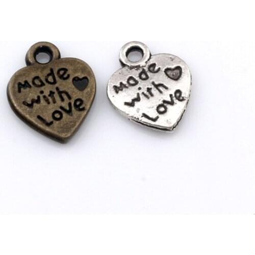 Made With Love heart charm Pendants 200Pcs/lot Fashion Jewelry DIY Fit Bracelets Necklace 9.5x 12mm A-528
