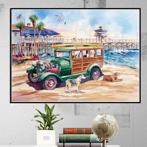 5D Full Square Diamond Painting Embroidery Mosaic Beach Car Dog Landscape Cross Stitch Craft Kit Needlework Pictures Accessories