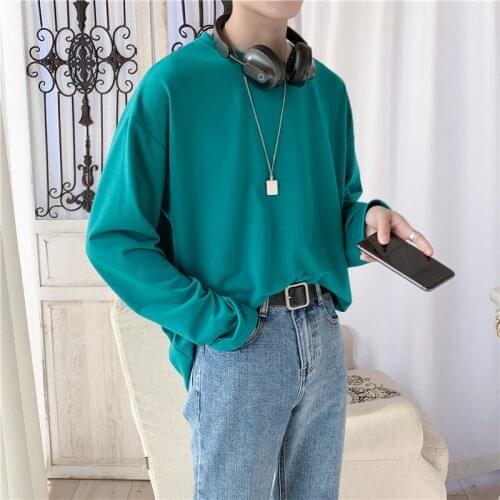 2020 Autumn Mens Fashion Round Neck Pullover Cotton Clothes Coats Long Sleeve Casual Hoodies Candy Color Loose Sweatshirts