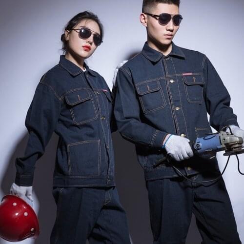 Work Clothing Welding Denim Suit Men Women Durable Anti-Scalding Jeans Uniform Mechanical Auto Repair Mechanical Worker Coverall