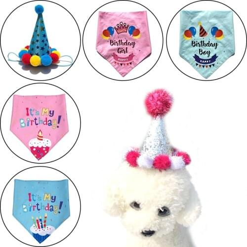 Dogs Cat Caps Crown Design Headwear Hat Birthday Party Pets Accessories Bibs Scarf Pet Birthday Decoration