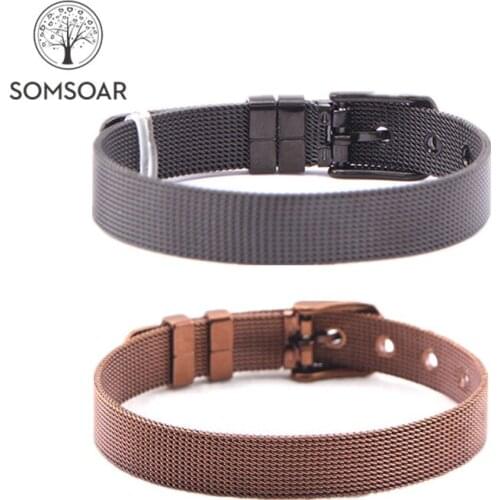 Somsoar Jewelry Stianless Steel Mesh Bracelet COFFEE & BLACK Mesh Bracelet Bangle fit DIY Slide Charms 10pcs/lot