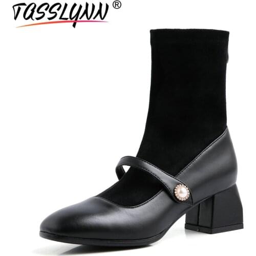 TASSLYNN Autumn Winter Ankle Boots for Women Zipper Elastic Suede Woman Short Boots Plush Warm Lady Shoes High Heels Women Boots