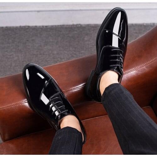 Size 48 Patent Leather Shoes Men Office Wear Business Wedding Shoes for Men Dress Black Brown Leather Shoes Man Elegante Oxford