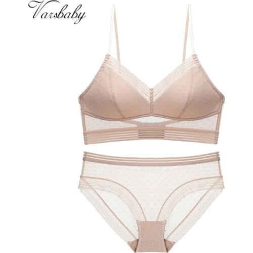 Varsbaby Summer French Lightweight Bra Set Triangle Cup No Steel Ring Lace Underwear