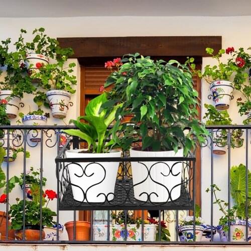 Iron Hanging Shelf Planter Basket Balcony Hanging Flower Rack Railing Holder
