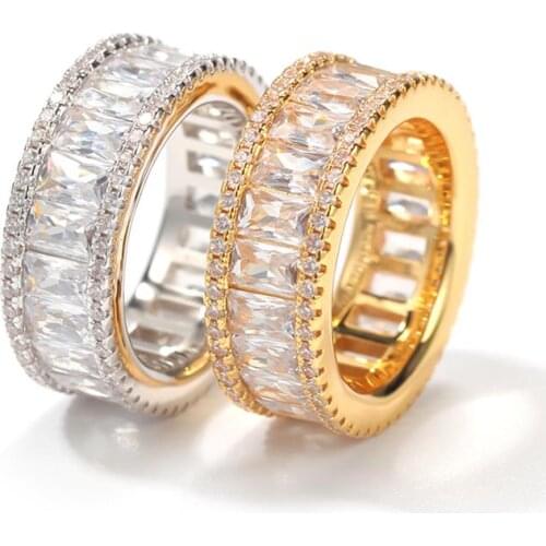 The Bling King Gold Ring New Style 8mm Square Zirconia Stones Copper Hiphop Punk Jewelry Male Fashion Finger Circle Gift