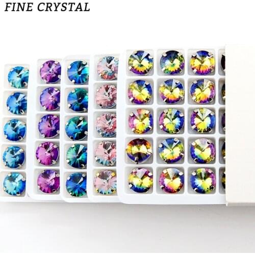 12mm Rivoli K9 Glass Crystal round sew on rhinestone Tourmaline Rhinestones Metal Claw Setings For Sewing