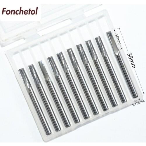 3.175mm*10mm-10PCS,FREE shipping cnc tungsten carbide milling cutter,2 flutes straight end mill,woodworking router bit,mdf,wood