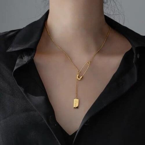 316L Stainless Steel Paper Clip Pin Pendant Necklace For Women Simple Charms Clavicle Chain Choker Jewelry