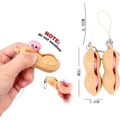 5PCs Fun Anti Stress Squeeze Out Cute Bean Toy Novelty Pop It Peanut Keychain Fidget for Adults Kids Children Baby Stress Relief